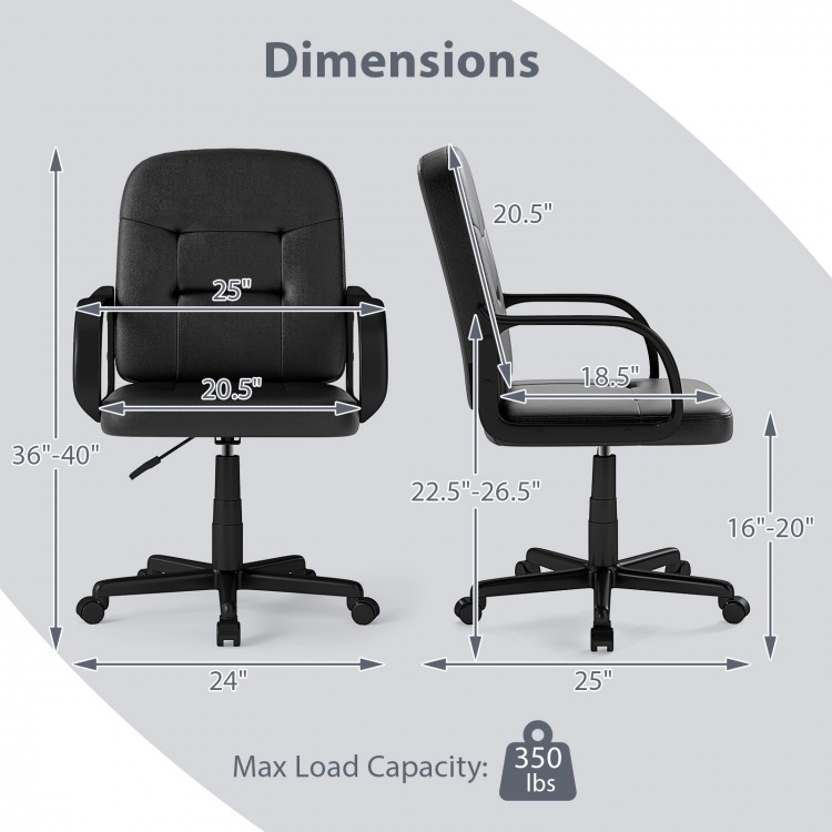 Ergonomic office chair dimensions with high back, chrome armrests, and 360-degree wheels for home or business use.