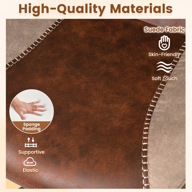 Close-up of the brown suede fabric on the ergonomic office chair, showcasing its soft touch and supportive sponge.
