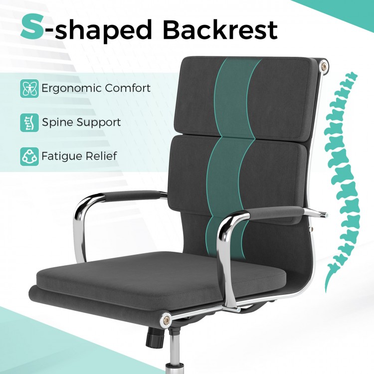 Ergonomic office desk chair with S-shaped backrest in gray, featuring adjustable height and rocking function for.