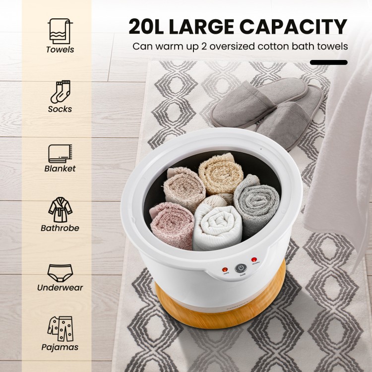 Bathroom towel warmer bucket with a 20L capacity, designed for warming towels, socks, and bathrobes efficiently.