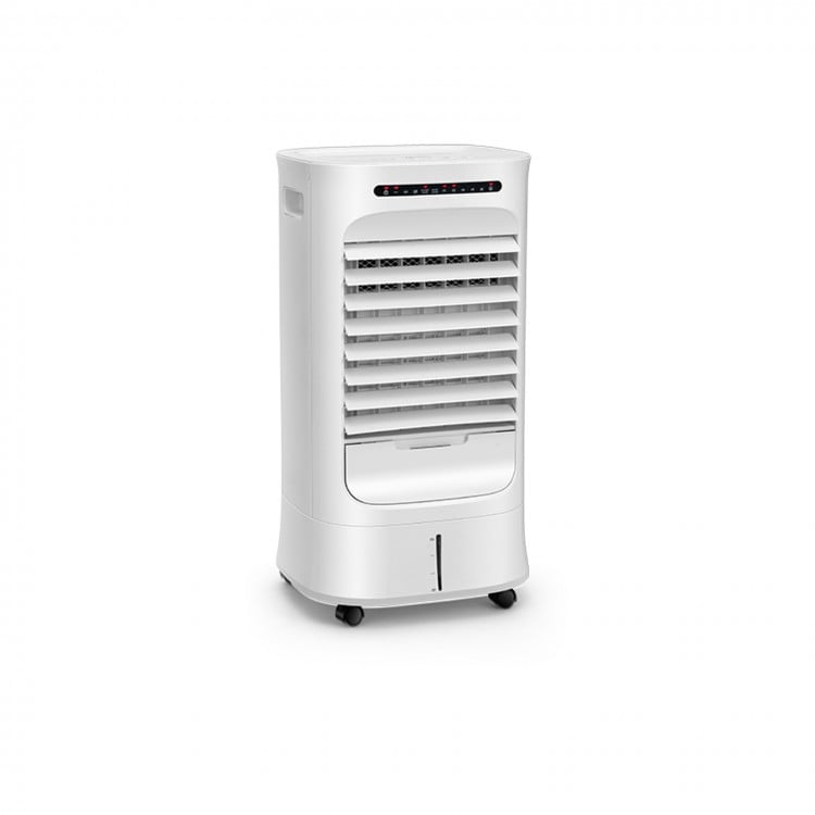 4-in-1 portable evaporative air cooler in white with adjustable oscillation, 3 modes, and 2.6-gallon water tank for.