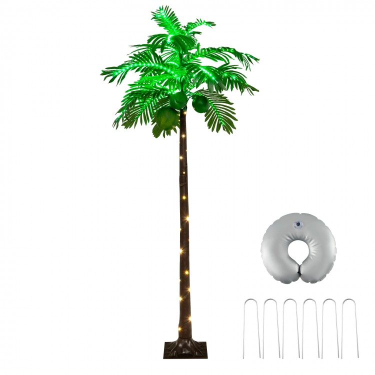 6 FT LED lighted artificial palm tree with lifelike leaves and coconuts, perfect for tropical-themed decor or outdoor.