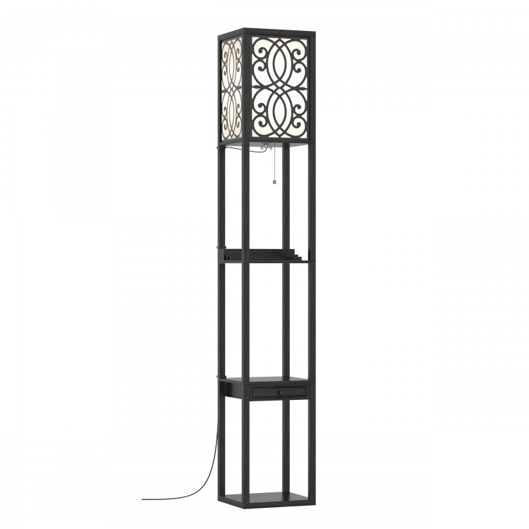 Modern standing shelf lamp showcasing a stylish white lamp shade and vertical design, perfect for creating a warm.