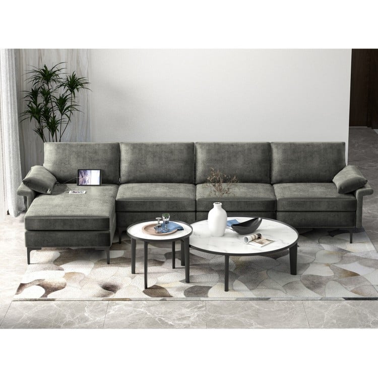 Gray extra large L-shaped sectional sofa featuring a reversible chaise and plush upholstery, ideal for cozy living.