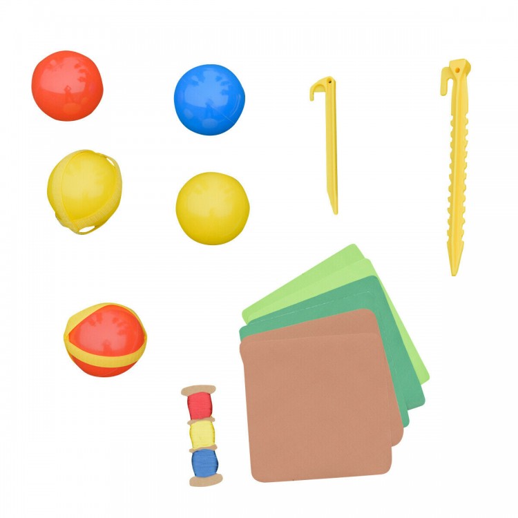 Colorful inflatable balls and accessories for the Kids Inflatable Jungle Bounce House, perfect for outdoor play.