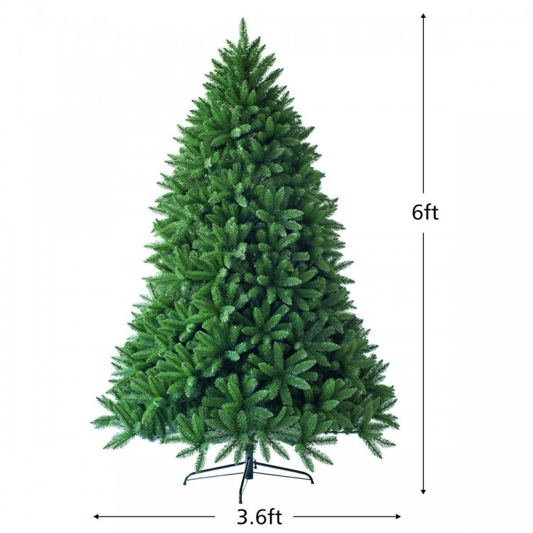 6ft unlit artificial Christmas tree with 1250 branch tips, PVC material, and a sturdy iron base for easy decoration.