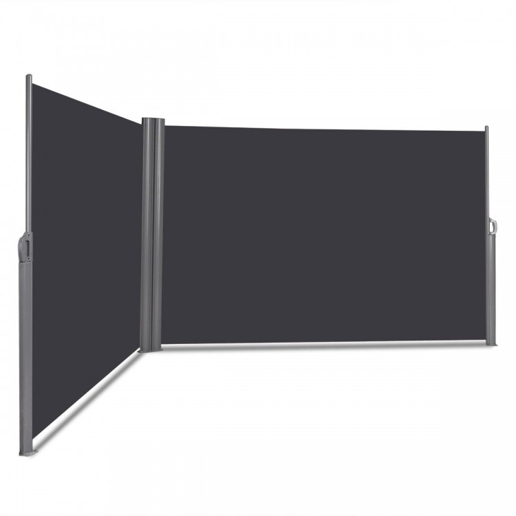Retractable double folding side awning screen divider in gray, 237 x 63 inches, ideal for privacy in outdoor spaces.