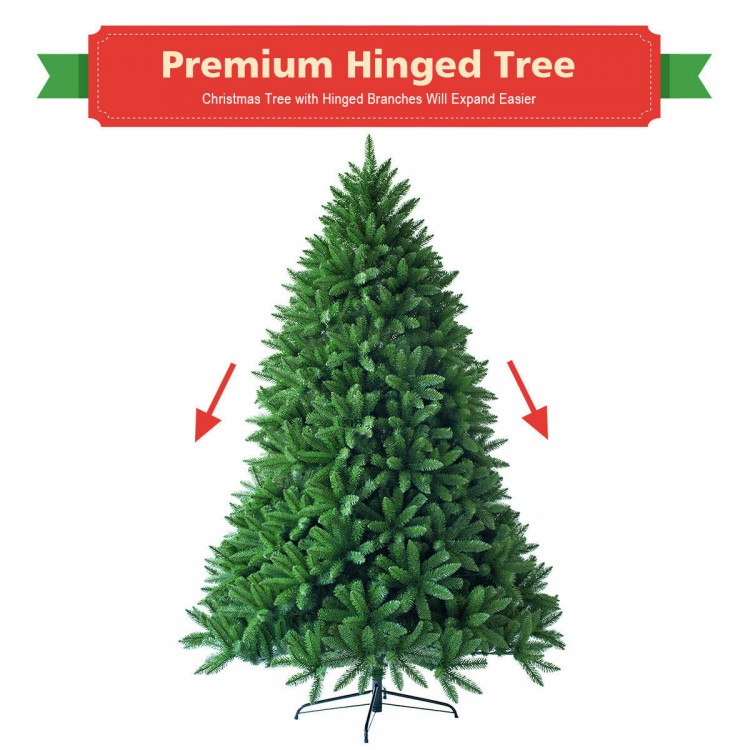 6-foot unlit artificial Christmas tree with 1250 branch tips, PVC material, and hinged branches for easy setup and.