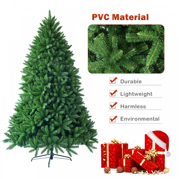 6 feet unlit artificial Christmas tree with 1250 branch tips, made of durable PVC material, perfect for holiday.