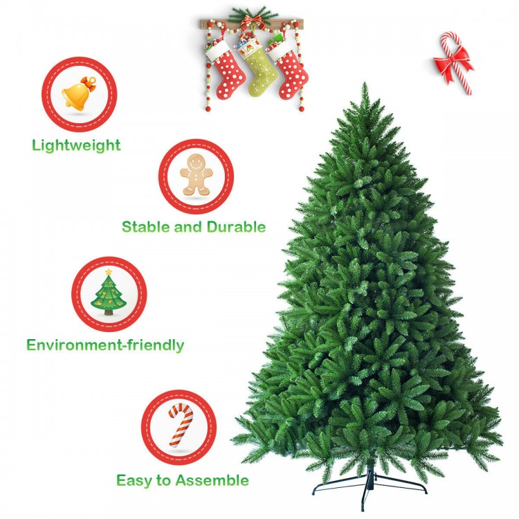 6 feet unlit artificial Christmas tree with 1250 branch tips, PVC material, stable iron base, perfect for festive.