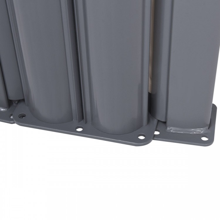 Close-up of the aluminum frame of a 237 x 63 inch patio retractable double folding side awning screen divider.