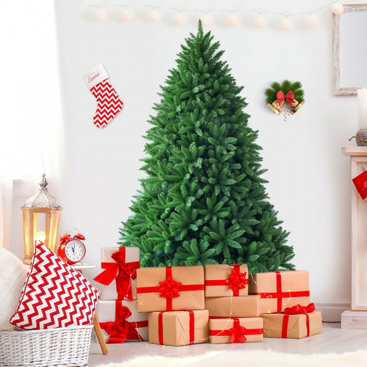 6 feet unlit artificial Christmas tree with 1250 branch tips, PVC material, ideal for festive home decoration.