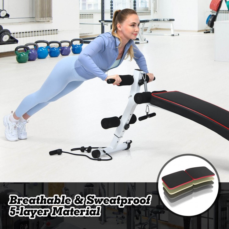 Multifunctional folding gym bench with adjustable height, breathable 5-layer cushion, ideal for full-body workouts.