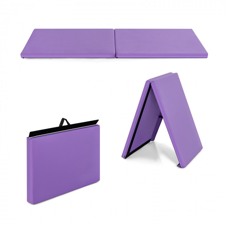 Purple 6 x 2 feet gymnastic mat with carrying handles, foldable design for easy storage and transportation, ideal for.