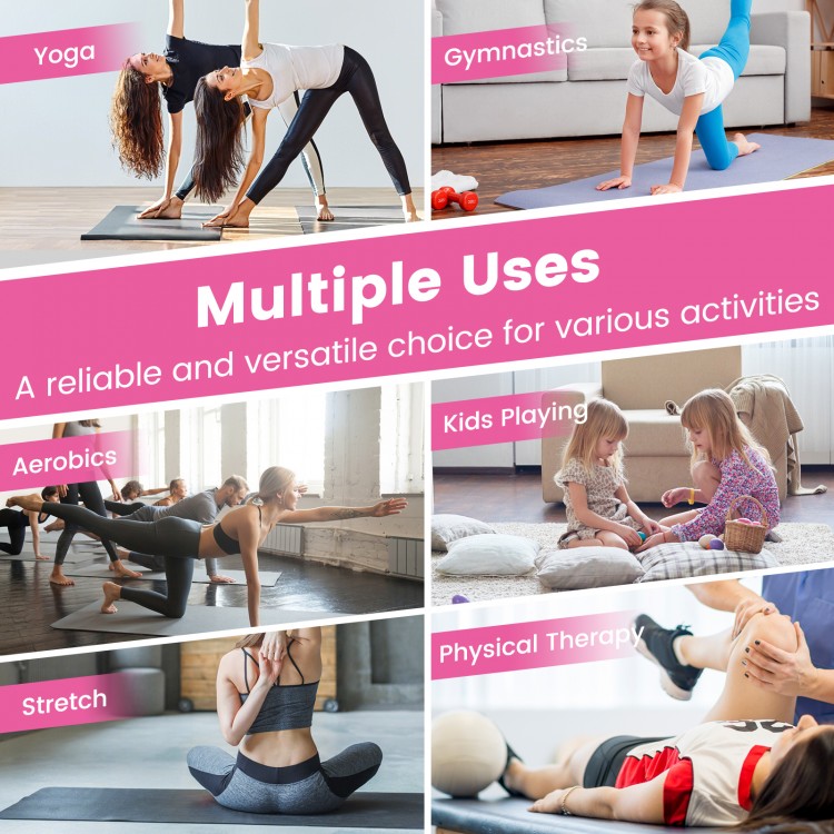 4-panel hot pink PU leather folding exercise mat with carrying handles, ideal for gymnastics, stretching, and physical.