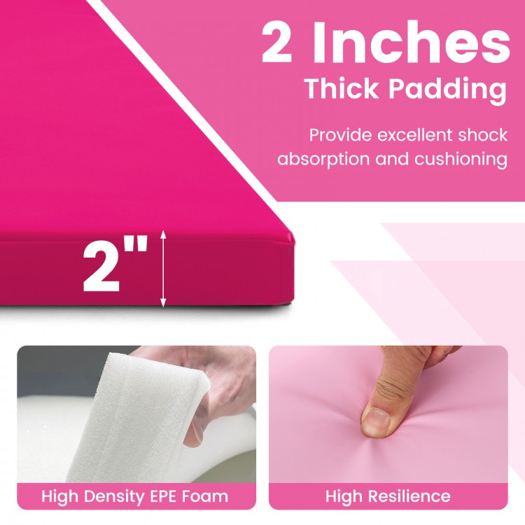 Hot pink folding exercise mat with 2 inches thick EPE foam padding for cushioning, ideal for gymnastics and martial.