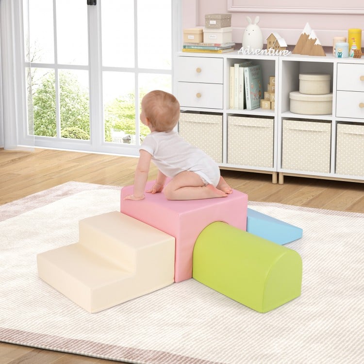 Colorful Climb and Crawl Foam Block Play Set featuring steps and slide, perfect for creative play and infant safety.