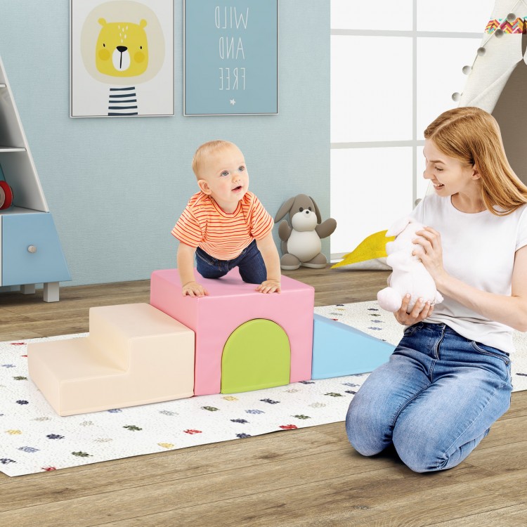 Colorful Climb and Crawl Foam Block Play Set with slide and steps, perfect for creative play and infant safety.