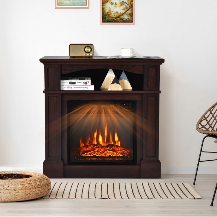 Electric TV stand fireplace with shelf, 32 inches, 1400W, realistic flame effect, ideal for living room decor.