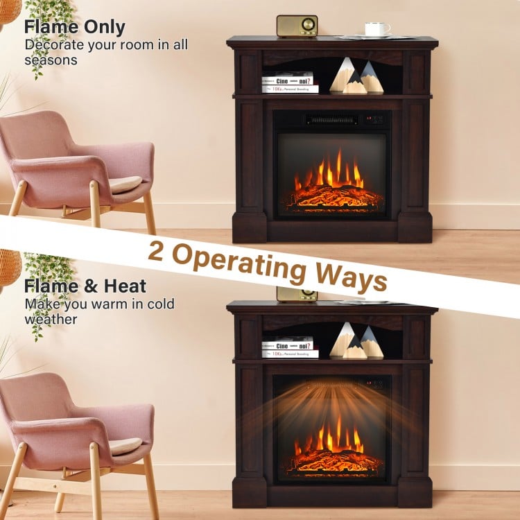 32-inch electric TV stand fireplace with shelf, featuring flame effect and heating options for year-round use.