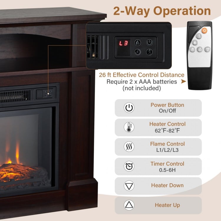 32-inch electric TV stand fireplace with remote control, 1400W heating, realistic flame effect for indoor use.