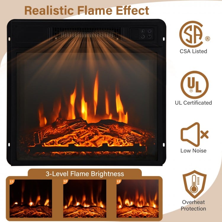 32-inch electric fireplace with realistic flame effect, 1400W heating, and remote control for indoor use.