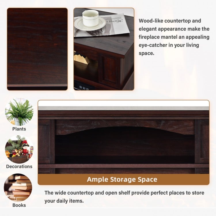 32-inch electric TV stand fireplace with natural wood-like countertop and ample storage space for home decor and daily.