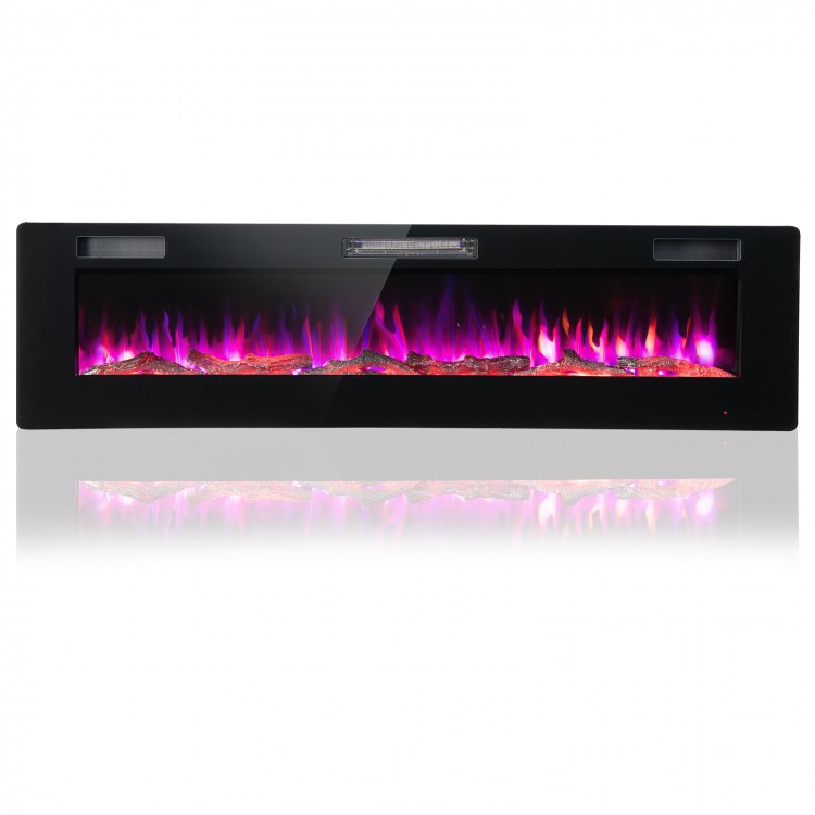 60-inch ultra-thin electric fireplace with customizable flame colors and remote control, perfect for heating up to 400.
