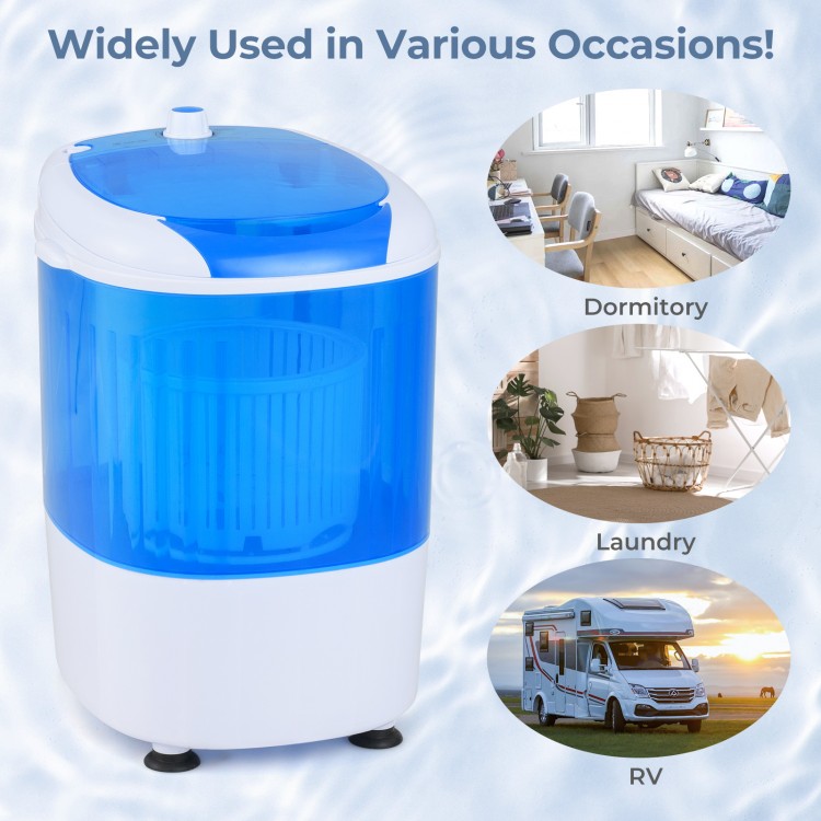 Portable 5.5 lbs semi-auto washing machine with clear lid, ideal for dormitories, RVs, and compact spaces.