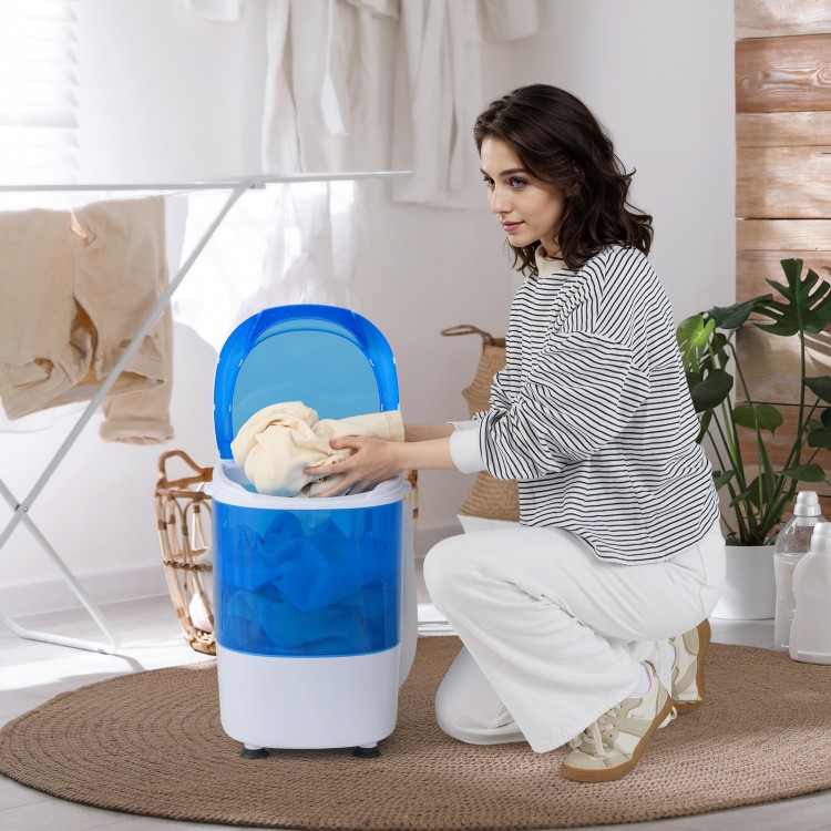 Portable semi-auto washing machine with clear lid, 5.5 lbs capacity, ideal for compact spaces like dorms or apartments.