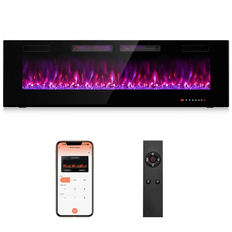 60-inch ultra-thin electric fireplace with decorative crystals, remote control, and customizable flame colors for.