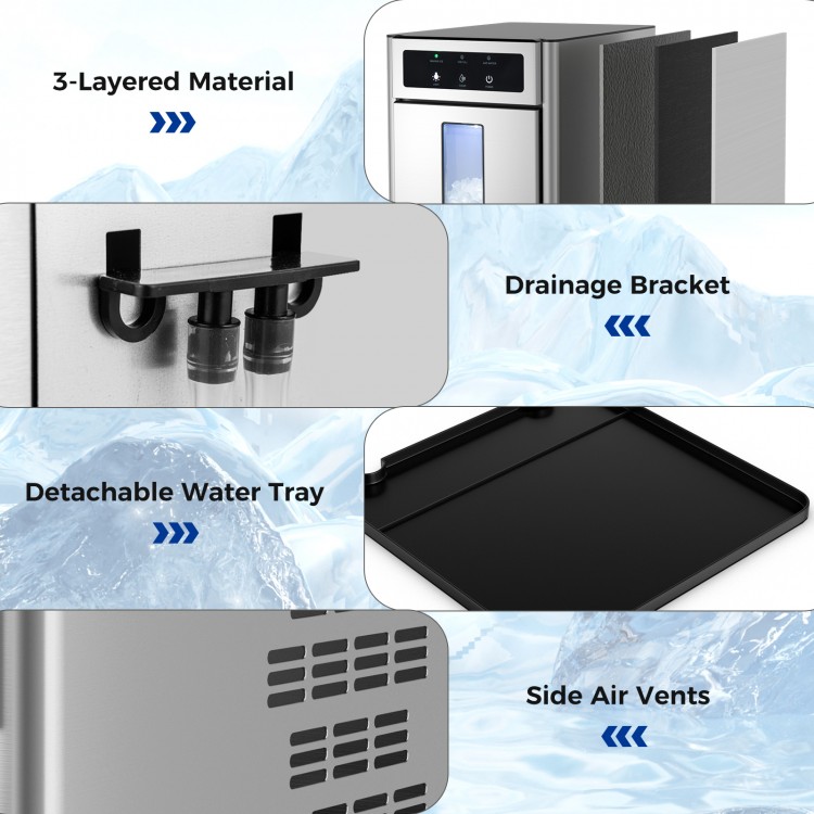 Detachable water tray and drainage bracket for the countertop nugget ice maker, designed for efficient ice production.