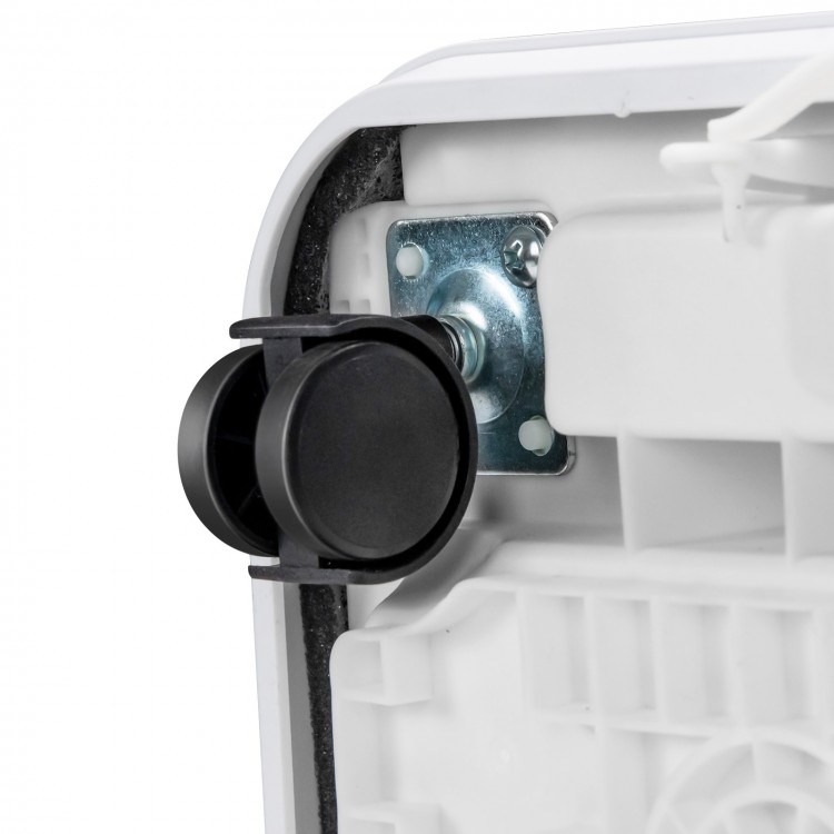 Close-up of the 8000 BTU portable air conditioner's adjustable air flow direction feature and mounting bracket.