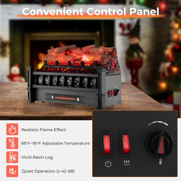 Electric fireplace heater with realistic birchwood ember bed, adjustable temperature, and quiet operation for cozy.