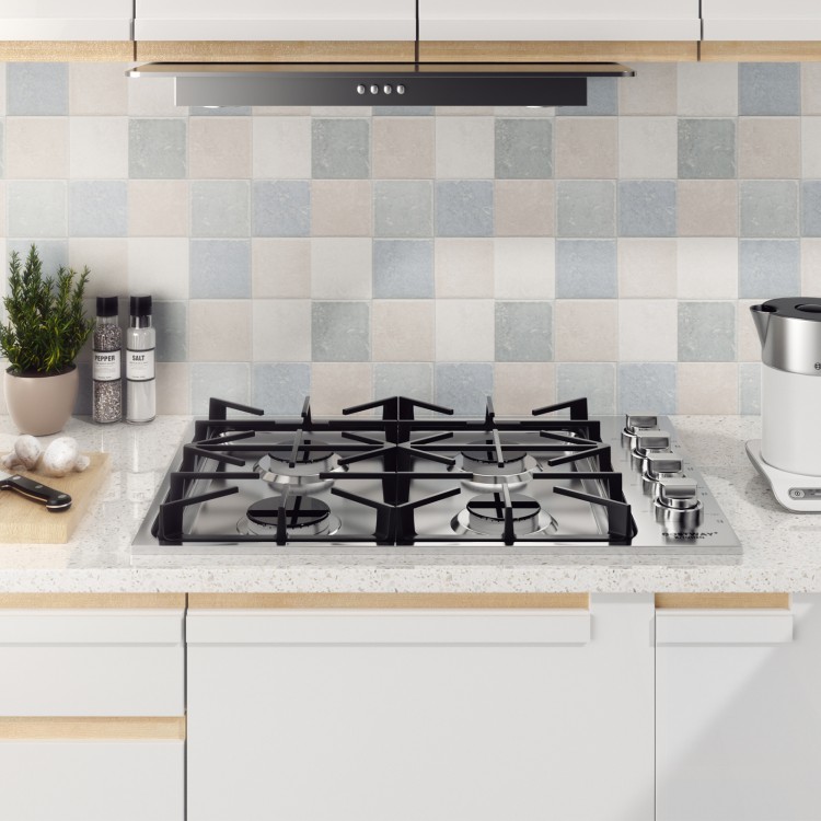 30-inch gas cooktop with 4 powerful burners and ABS knobs, featuring a smooth stainless steel surface for easy cleaning.