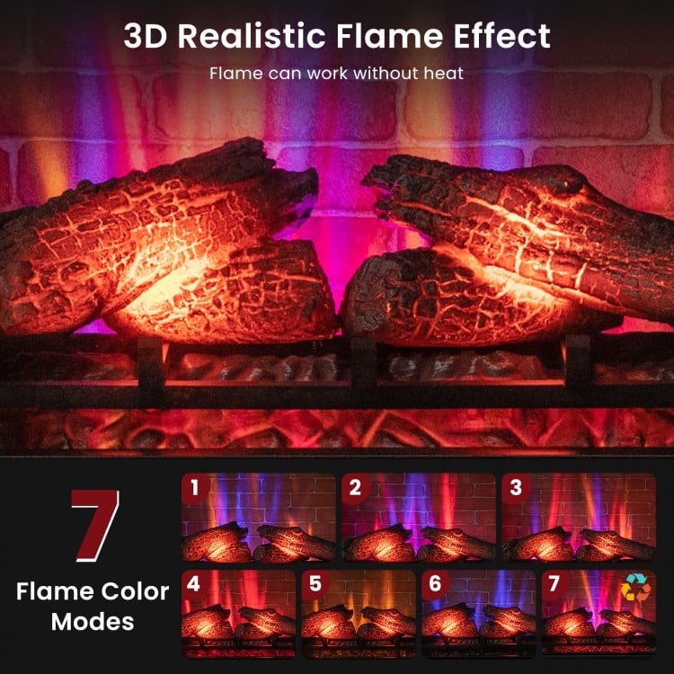 Realistic 3D flame effect of the 27 Inch Freestanding Fireplace with remote control, showcasing 7 color modes for.