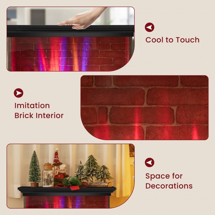 Cool-to-touch surface of the 27-inch freestanding fireplace with imitation brick interior, perfect for holiday.