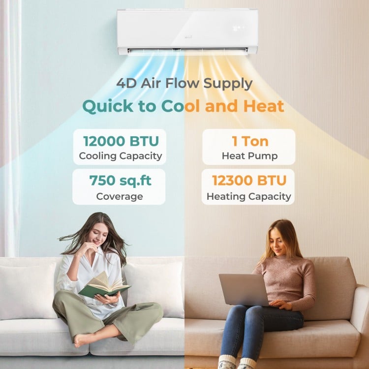 12000 BTU 22 SEER2 208-230V Wifi Enabled Mini Split Air Conditioner and Heater White - Gallery View 1 of 10