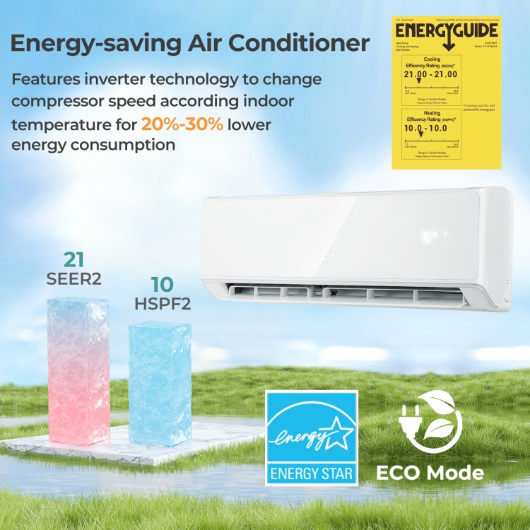 Energy Star certified 24000 BTU mini split air conditioner with inverter technology, WiFi enabled for convenient.