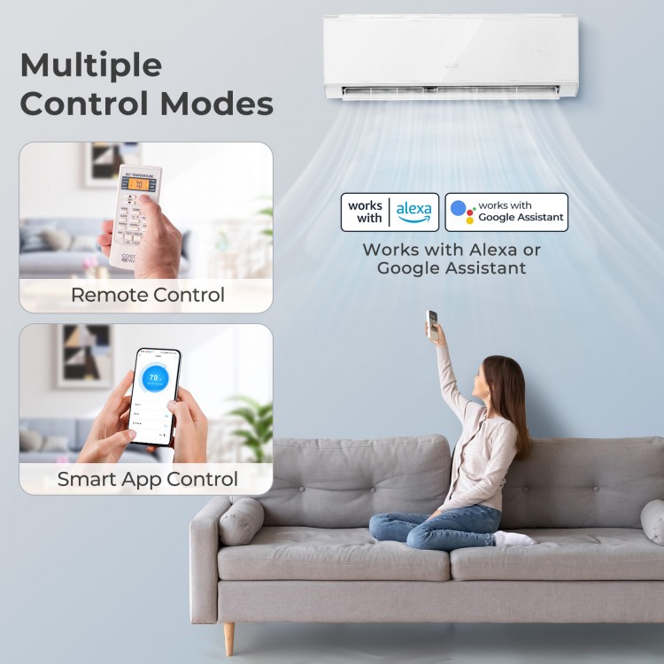 Mini split air conditioner with remote and app control, featuring WiFi connectivity and Energy Star certification for.
