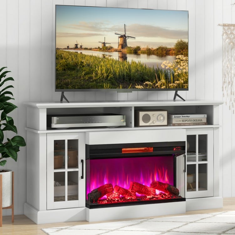 Three-sided 36-inch electric fireplace with 7-color flame, adjustable brightness, and remote control for cozy heating.