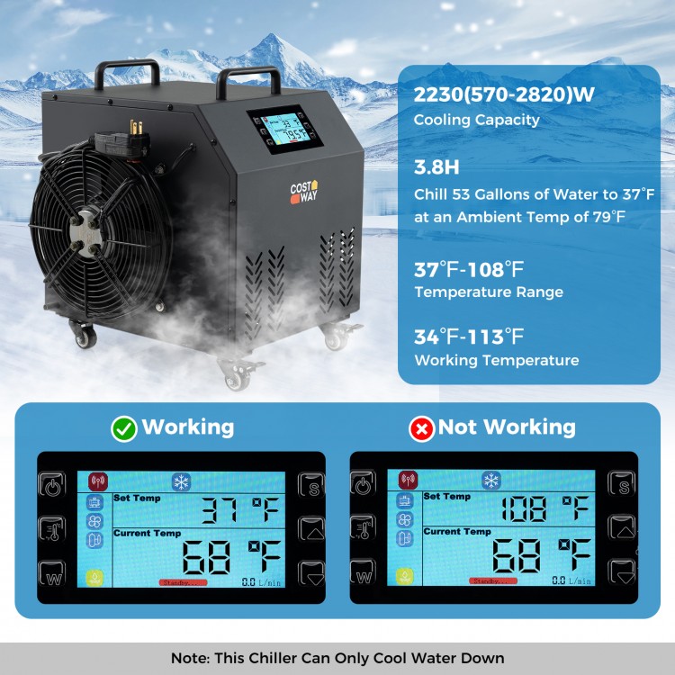 4/5 HP Ice Bath Water Chiller in black, featuring a digital control panel and efficient cooling for up to 53 gallons.