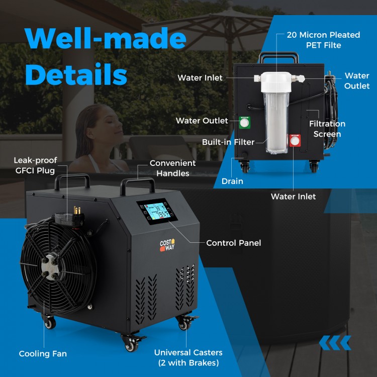 4/5 HP Ice Bath Water Chiller with control panel, built-in pump, and filtration system for efficient cooling.