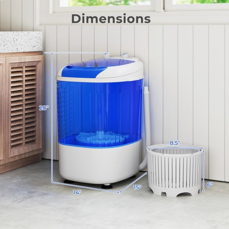 Portable mini semi-automatic washing machine with blue transparent lid, 2.5 kg capacity, ideal for home or dorm use.