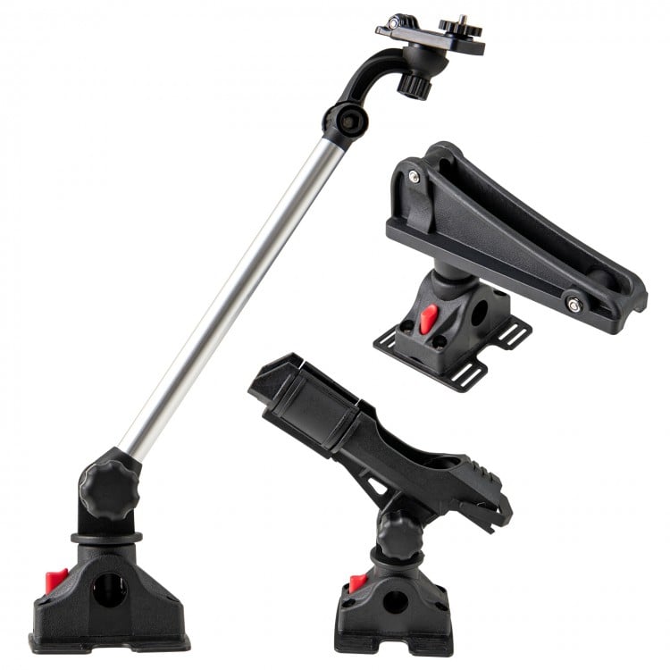360° rotatable fishing boat accessory set includes a GoPro mount, fishing rod holder, and oar holder for versatile use.
