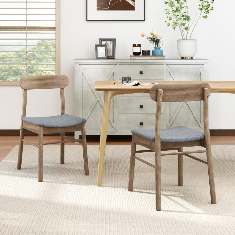 Set of 2 fabric upholstered dining chairs with rubber wood frame in oak, featuring a curved backrest for lumbar support.
