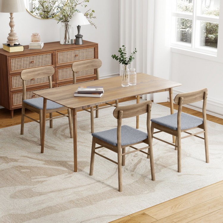 Set of 4 fabric upholstered dining chairs with rubber wood frame, featuring curved backrests for lumbar support.