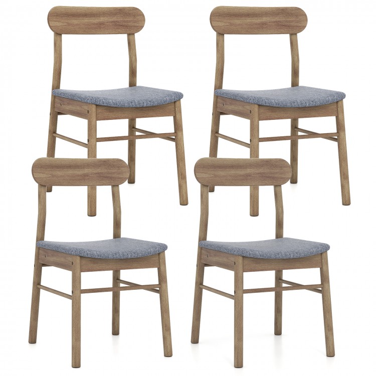 Set of 4 armless dining chairs with rubber wood frame and soft polyester upholstery for kitchen or dining room use.