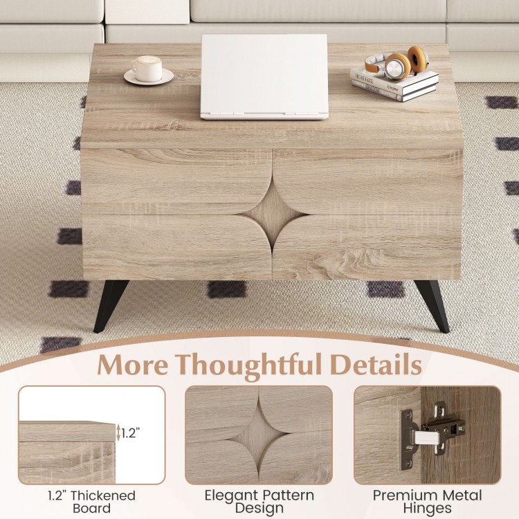 Farmhouse accent coffee table with natural wood texture, 1.2" thickened board, and elegant pattern design for versatile.