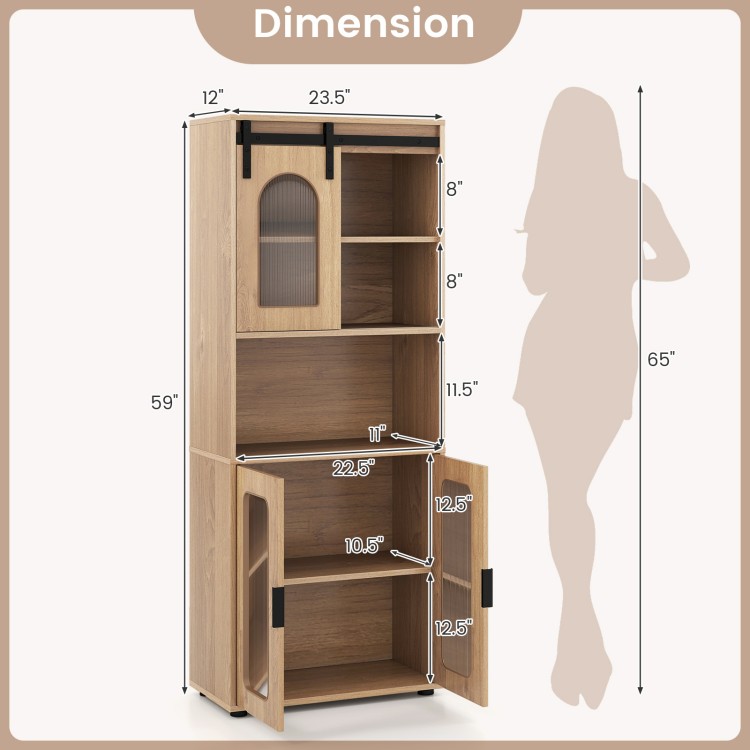 Dimensions of the farmhouse bathroom floor cabinet with sliding barn door, showcasing height, width, and depth.